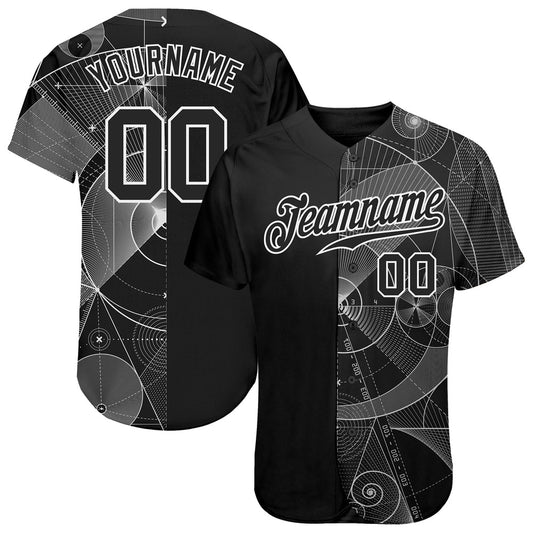 USA Baseball Jersey, Custom Black Black White 3D Pattern Design Geometry Authentic Baseball Jersey, Team Jerseys Baseball