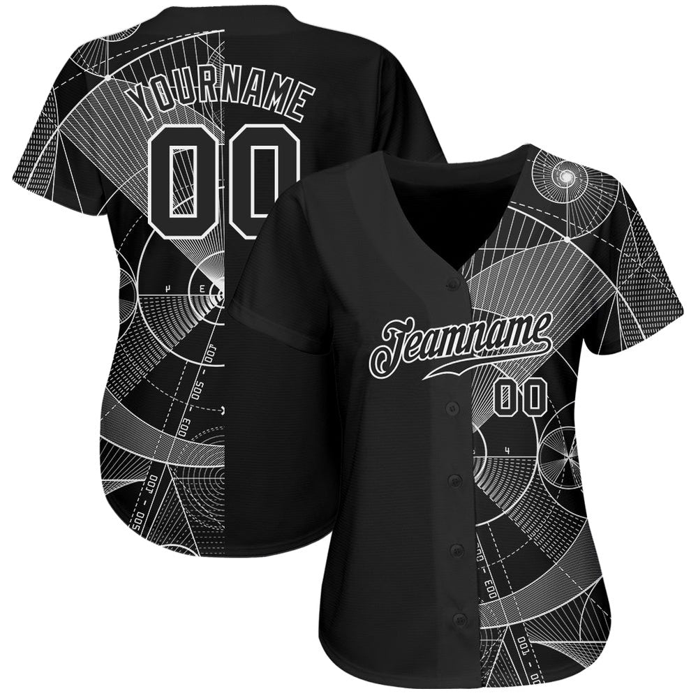 USA Baseball Jersey, Custom Black Black White 3D Pattern Design Geometry Authentic Baseball Jersey, Team Jerseys Baseball