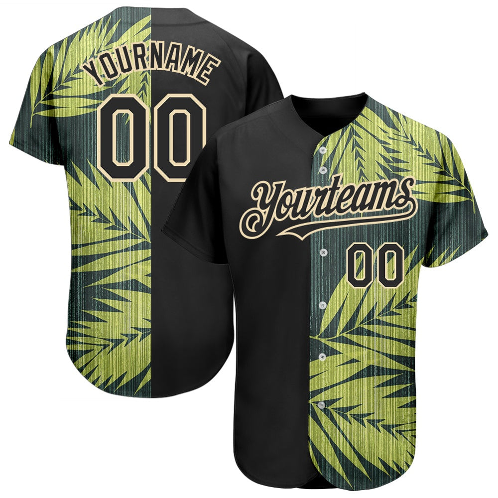USA Baseball Jersey, Custom Black City Cream 3D Pattern Design Hawaii Tropical Palm Leaves Authentic Baseball Jersey, Team Jerseys Baseball