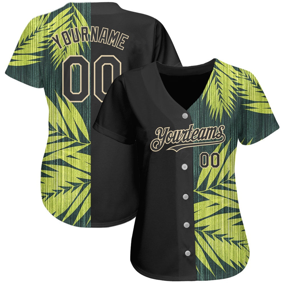 USA Baseball Jersey, Custom Black City Cream 3D Pattern Design Hawaii Tropical Palm Leaves Authentic Baseball Jersey, Team Jerseys Baseball