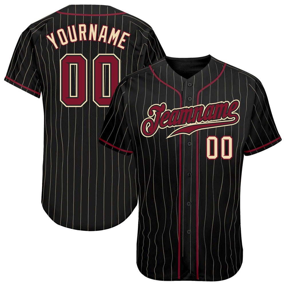 USA Baseball Jersey, Custom Black Cream Pinstripe Crimson Cream Authentic Baseball Jersey, Team Jerseys Baseball