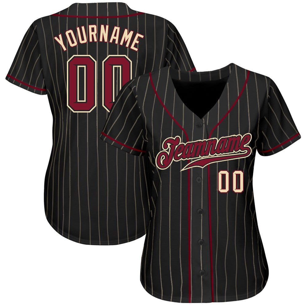 USA Baseball Jersey, Custom Black Cream Pinstripe Crimson Cream Authentic Baseball Jersey, Team Jerseys Baseball