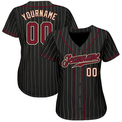 USA Baseball Jersey, Custom Black Cream Pinstripe Crimson Cream Authentic Baseball Jersey, Team Jerseys Baseball