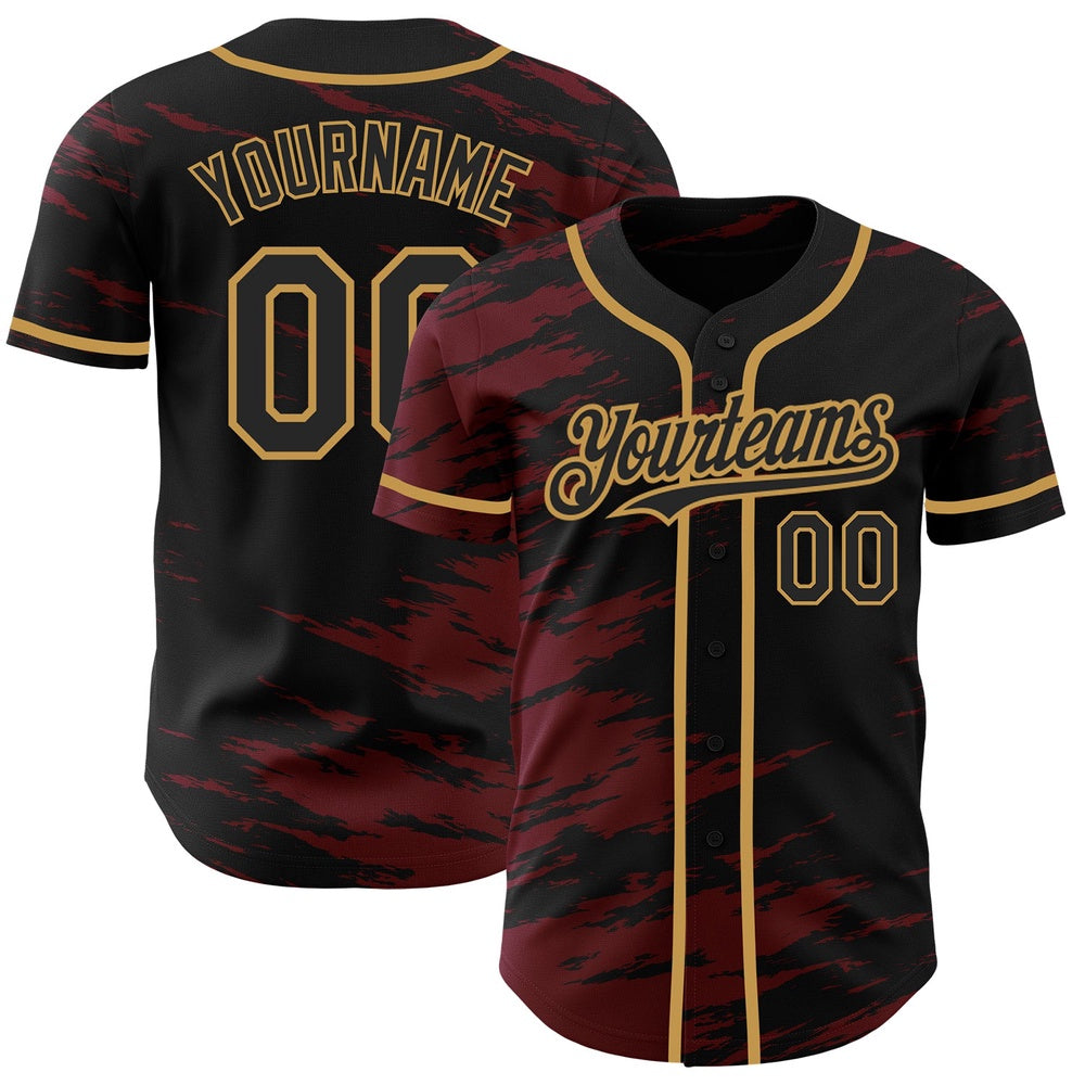 USA Baseball Jersey, Custom Black Crimson Splash Ink Old Gold Authentic Baseball Jersey, Team Jerseys Baseball