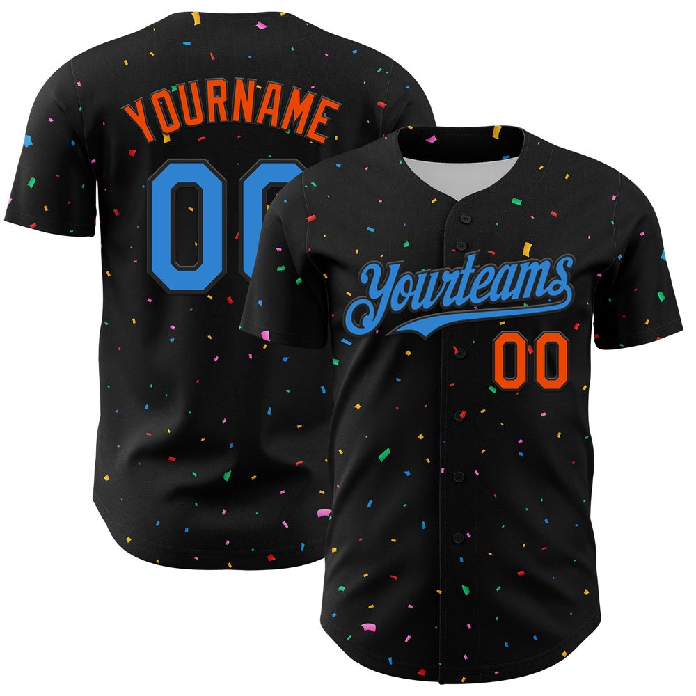 USA Baseball Jersey, Custom Black Electric Blue Orange 3D Pattern Design Confetti Authentic Baseball Jersey, Team Jerseys Baseball
