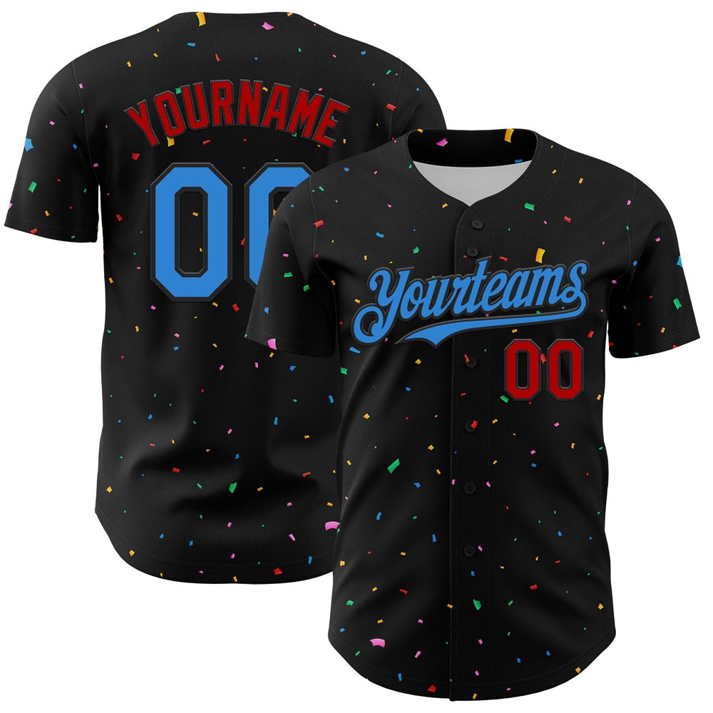 USA Baseball Jersey, Custom Black Electric Blue Red 3D Pattern Design Confetti Authentic Baseball Jersey, Team Jerseys Baseball