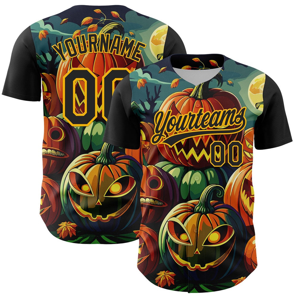 USA Baseball Jersey, Custom Black Gold 3D Halloween Authentic Baseball Jersey, Team Jerseys Baseball