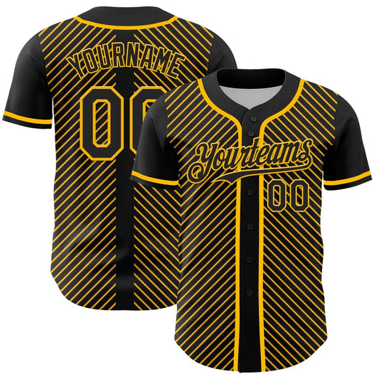 USA Baseball Jersey, Custom Black Gold 3D Pattern Design Diagonal Stripes Authentic Baseball Jersey, Team Jerseys Baseball