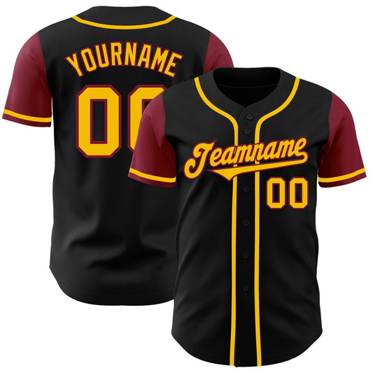 USA Baseball Jersey, Custom Black Gold Crimson Authentic Two Tone Baseball Jersey, Team Jerseys Baseball