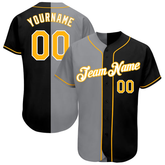 USA Baseball Jersey, Custom Black Gold Gray Authentic Split Fashion Baseball Jersey, Team Jerseys Baseball