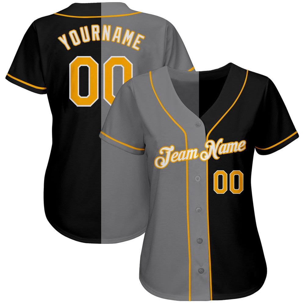 USA Baseball Jersey, Custom Black Gold Gray Authentic Split Fashion Baseball Jersey, Team Jerseys Baseball
