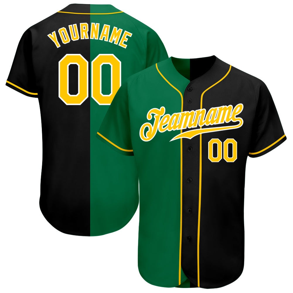 USA Baseball Jersey, Custom Black Gold Kelly Green Authentic Split Fashion Baseball Jersey, Team Jerseys Baseball