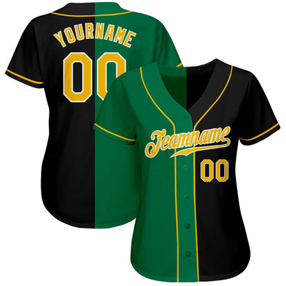USA Baseball Jersey, Custom Black Gold Kelly Green Authentic Split Fashion Baseball Jersey, Team Jerseys Baseball