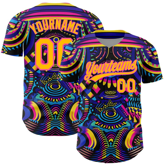USA Baseball Jersey, Custom Black Gold Pink 3D Pattern Design Abstract Painting Authentic Baseball Jersey, Team Jerseys Baseball