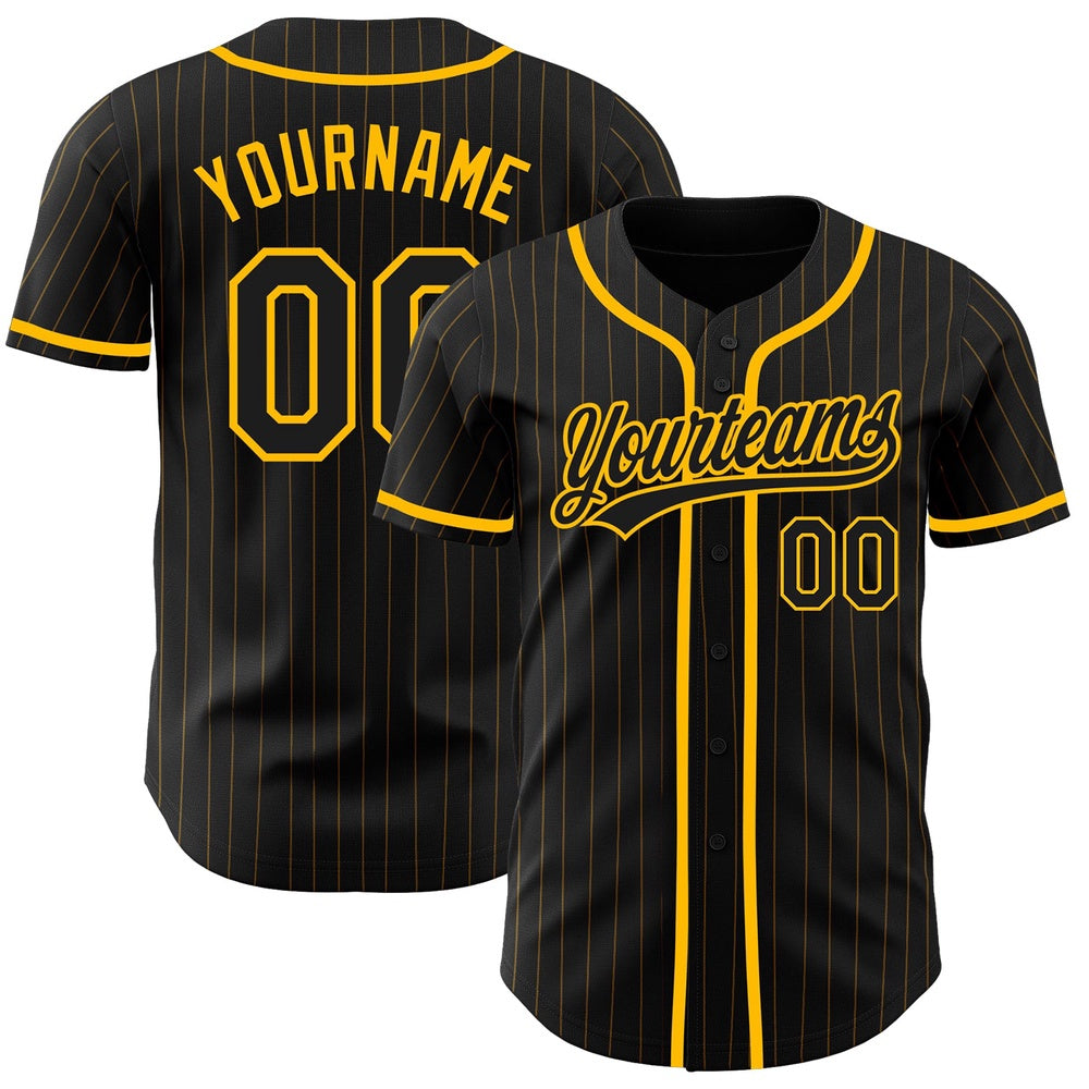 USA Baseball Jersey, Custom Black Gold Pinstripe Black Authentic Baseball Jersey, Team Jerseys Baseball