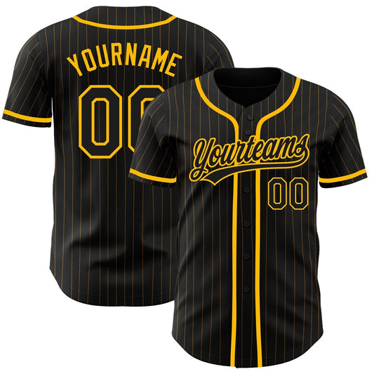 USA Baseball Jersey, Custom Black Gold Pinstripe Black Authentic Baseball Jersey, Team Jerseys Baseball