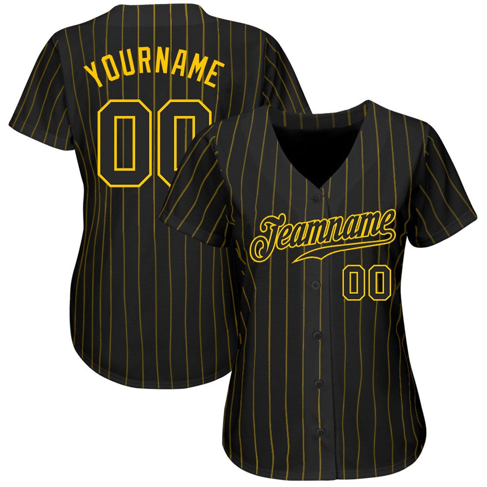 USA Baseball Jersey, Custom Black Gold Pinstripe Black Gold Authentic Baseball Jersey, Team Jerseys Baseball