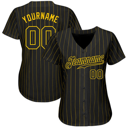 USA Baseball Jersey, Custom Black Gold Pinstripe Black Gold Authentic Baseball Jersey, Team Jerseys Baseball