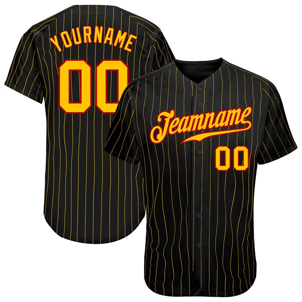 USA Baseball Jersey, Custom Black Gold Pinstripe Gold Red Authentic Baseball Jersey, Team Jerseys Baseball