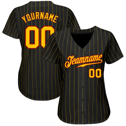 USA Baseball Jersey, Custom Black Gold Pinstripe Gold Red Authentic Baseball Jersey, Team Jerseys Baseball