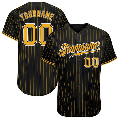 USA Baseball Jersey, Custom Black Gold Pinstripe Gold White Authentic Baseball Jersey, Team Jerseys Baseball