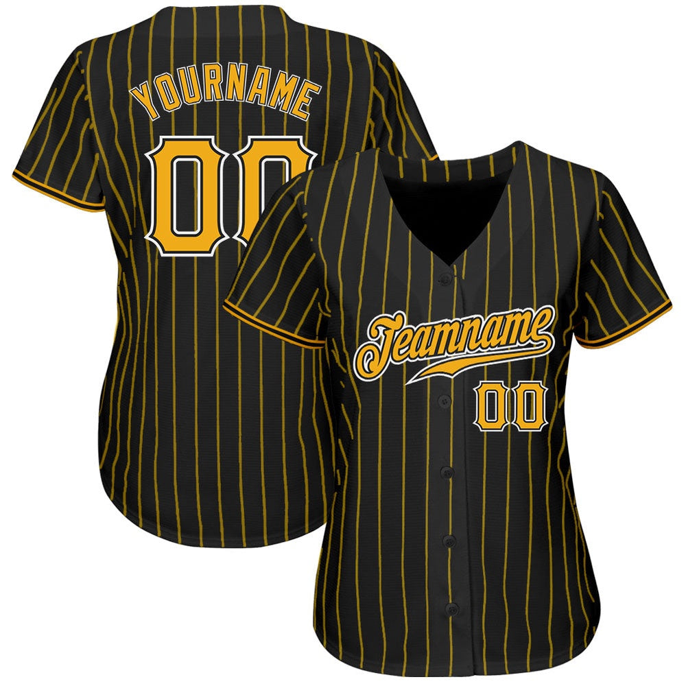 USA Baseball Jersey, Custom Black Gold Pinstripe Gold White Authentic Baseball Jersey, Team Jerseys Baseball