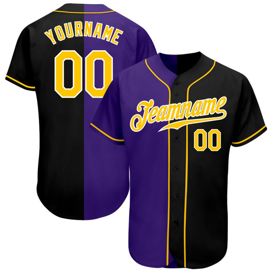 USA Baseball Jersey, Custom Black Gold Purple Authentic Split Fashion Baseball Jersey, Team Jerseys Baseball