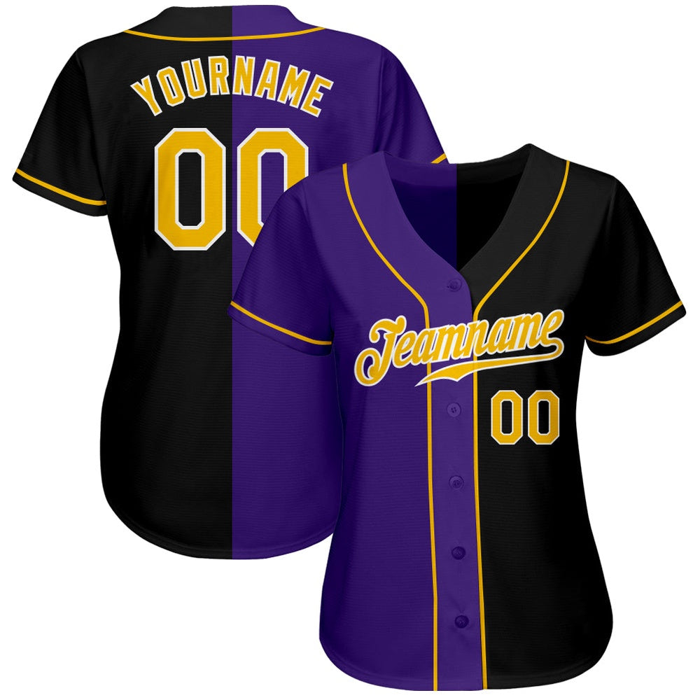 USA Baseball Jersey, Custom Black Gold Purple Authentic Split Fashion Baseball Jersey, Team Jerseys Baseball
