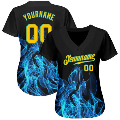 USA Baseball Jersey, Custom Black Gold Teal 3D Pattern Design Flame Authentic Baseball Jersey, Team Jerseys Baseball
