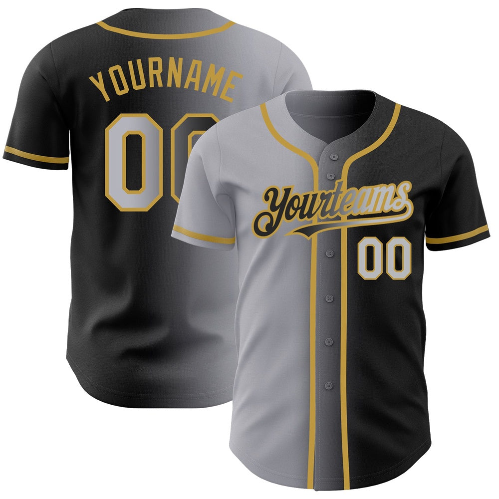 USA Baseball Jersey, Custom Black Gray Old Gold Authentic Gradient Fashion Baseball Jersey, Team Jerseys Baseball