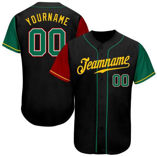 USA Baseball Jersey, Custom Black Kelly Green Gold Authentic Two Tone Baseball Jersey, Team Jerseys Baseball