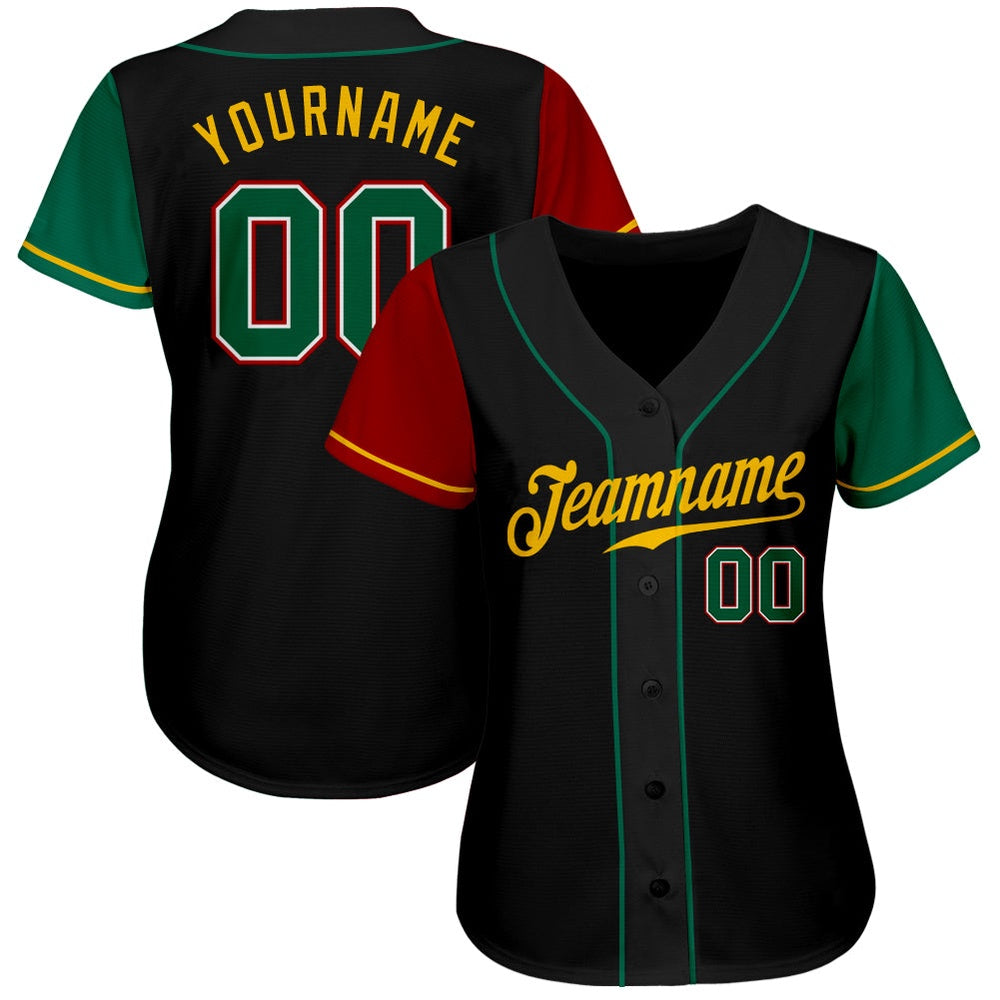 USA Baseball Jersey, Custom Black Kelly Green Gold Authentic Two Tone Baseball Jersey, Team Jerseys Baseball