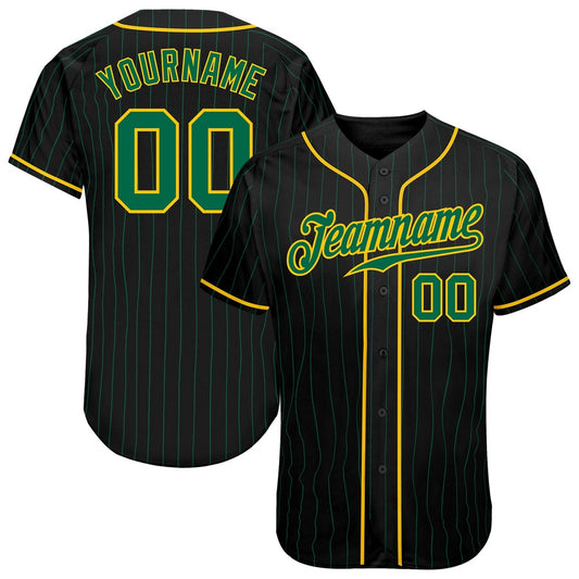 USA Baseball Jersey, Custom Black Kelly Green Pinstripe Kelly Green Gold Authentic Baseball Jersey, Team Jerseys Baseball