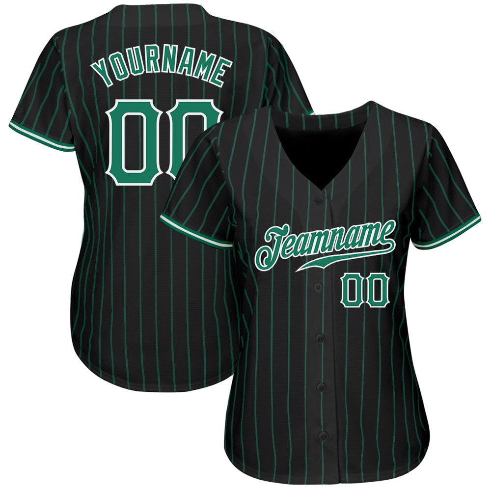 USA Baseball Jersey, Custom Black Kelly Green Pinstripe Kelly Green White Authentic Baseball Jersey, Team Jerseys Baseball