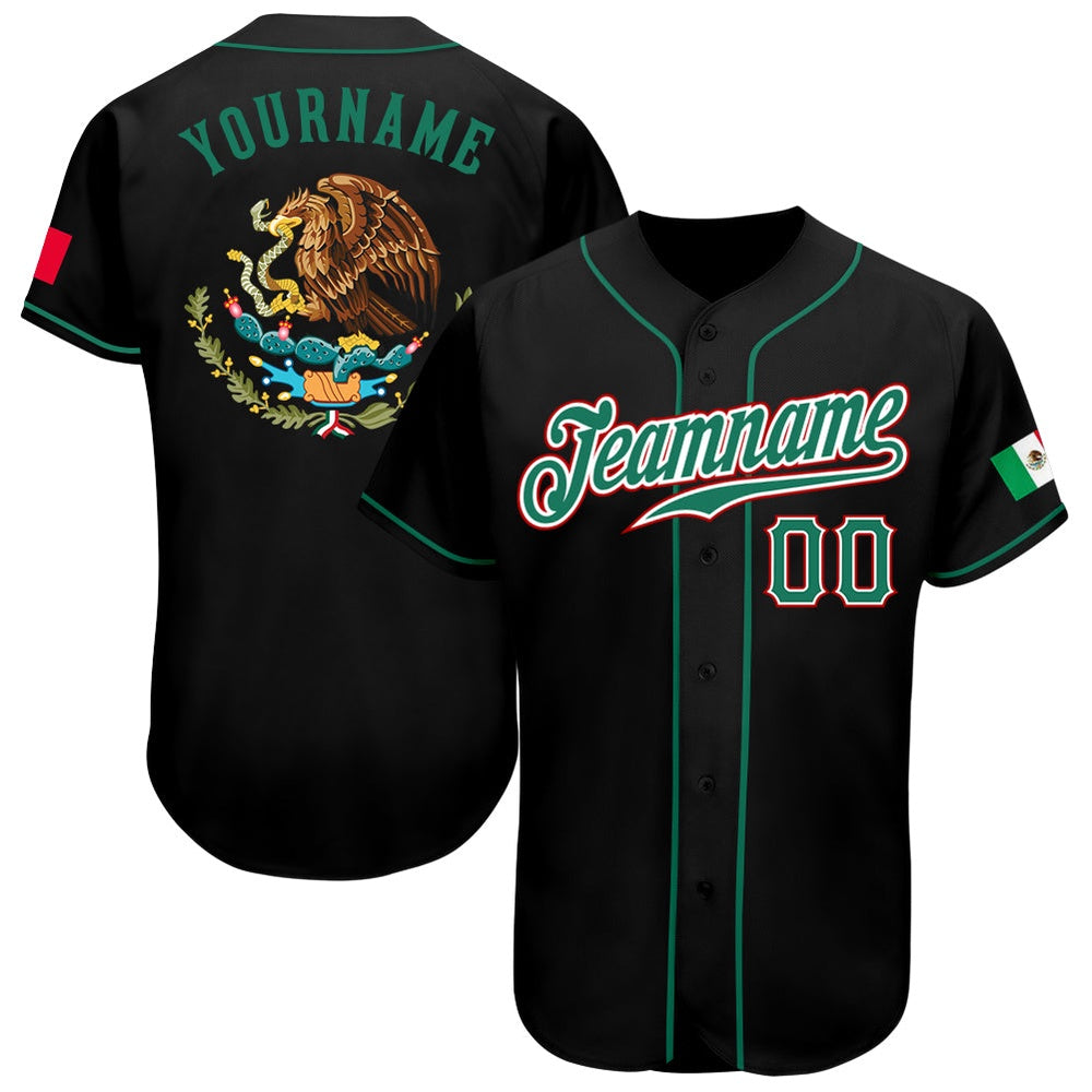 USA Baseball Jersey, Custom Black Kelly Green Red Authentic Mexican Flag Fashion Baseball Jersey, Team Jerseys Baseball