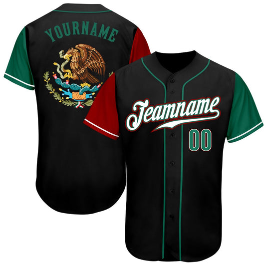 USA Baseball Jersey, Custom Black Kelly Green Red Authentic Mexico Two Tone Baseball Jersey, Team Jerseys Baseball