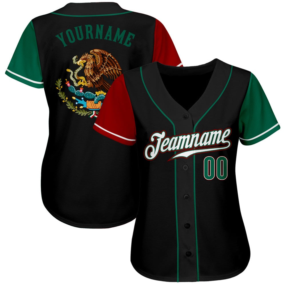 USA Baseball Jersey, Custom Black Kelly Green Red Authentic Mexico Two Tone Baseball Jersey, Team Jerseys Baseball