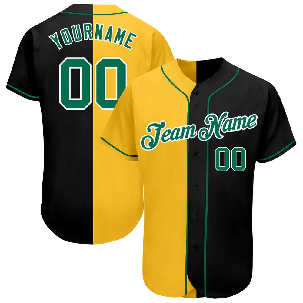 USA Baseball Jersey, Custom Black Kelly Green Yellow Authentic Split Fashion Baseball Jersey, Team Jerseys Baseball