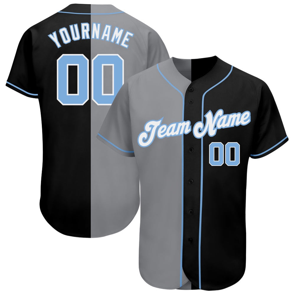 USA Baseball Jersey, Custom Black Light Blue Gray Authentic Split Fashion Baseball Jersey, Team Jerseys Baseball
