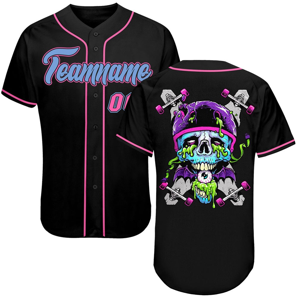 USA Baseball Jersey, Custom Black Light Blue Pink Authentic Skull Fashion Baseball Jersey, Team Jerseys Baseball