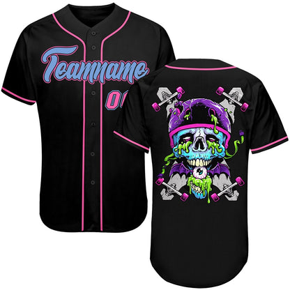 USA Baseball Jersey, Custom Black Light Blue Pink Authentic Skull Fashion Baseball Jersey, Team Jerseys Baseball