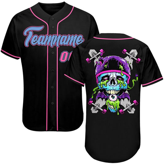 USA Baseball Jersey, Custom Black Light Blue Pink Authentic Skull Fashion Baseball Jersey, Team Jerseys Baseball