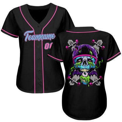 USA Baseball Jersey, Custom Black Light Blue Pink Authentic Skull Fashion Baseball Jersey, Team Jerseys Baseball