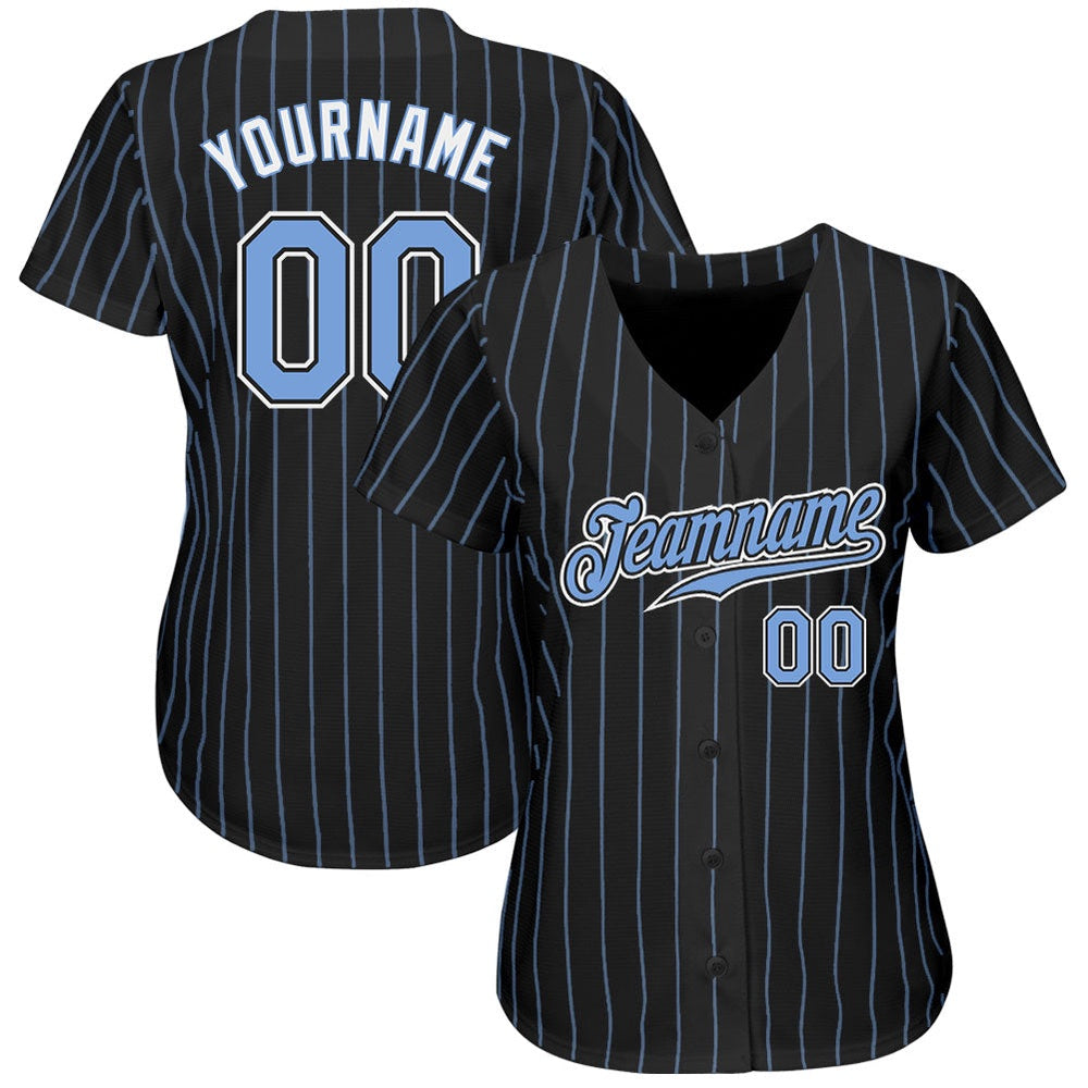 USA Baseball Jersey, Custom Black Light Blue Pinstripe Light Blue White Authentic Baseball Jersey, Team Jerseys Baseball