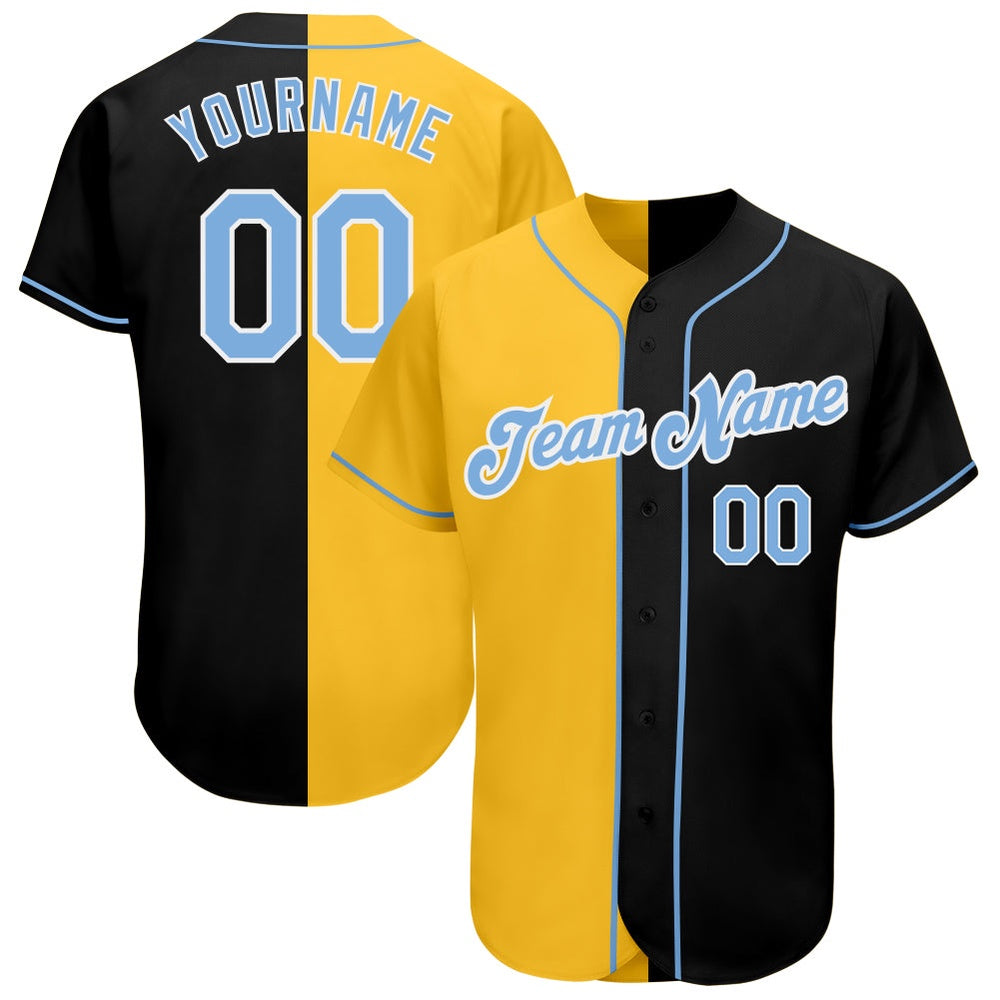 USA Baseball Jersey, Custom Black Light Blue Yellow Authentic Split Fashion Baseball Jersey, Team Jerseys Baseball