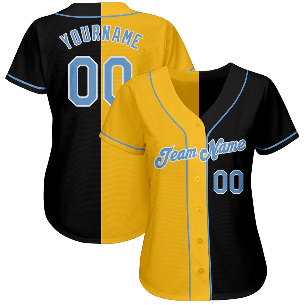 USA Baseball Jersey, Custom Black Light Blue Yellow Authentic Split Fashion Baseball Jersey, Team Jerseys Baseball