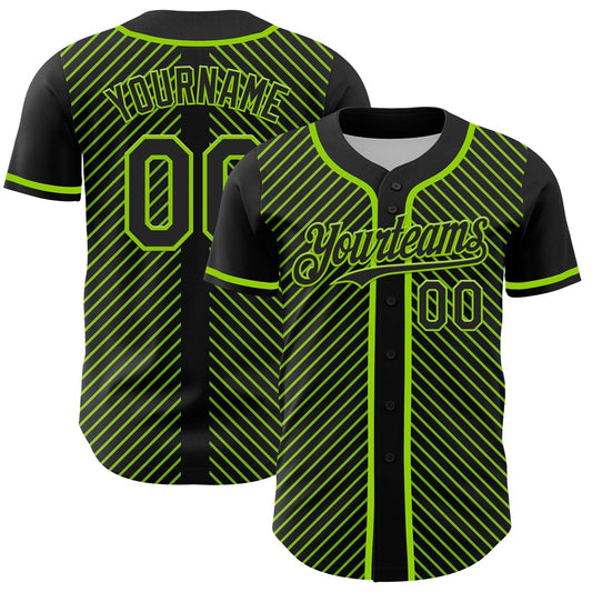 USA Baseball Jersey, Custom Black Neon Green 3D Pattern Design Diagonal Stripes Authentic Baseball Jersey, Team Jerseys Baseball