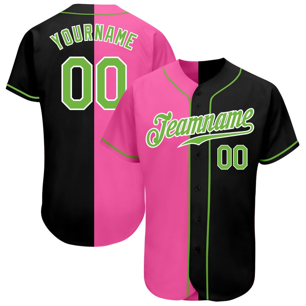 USA Baseball Jersey, Custom Black Neon Green Pink Authentic Split Fashion Baseball Jersey, Team Jerseys Baseball