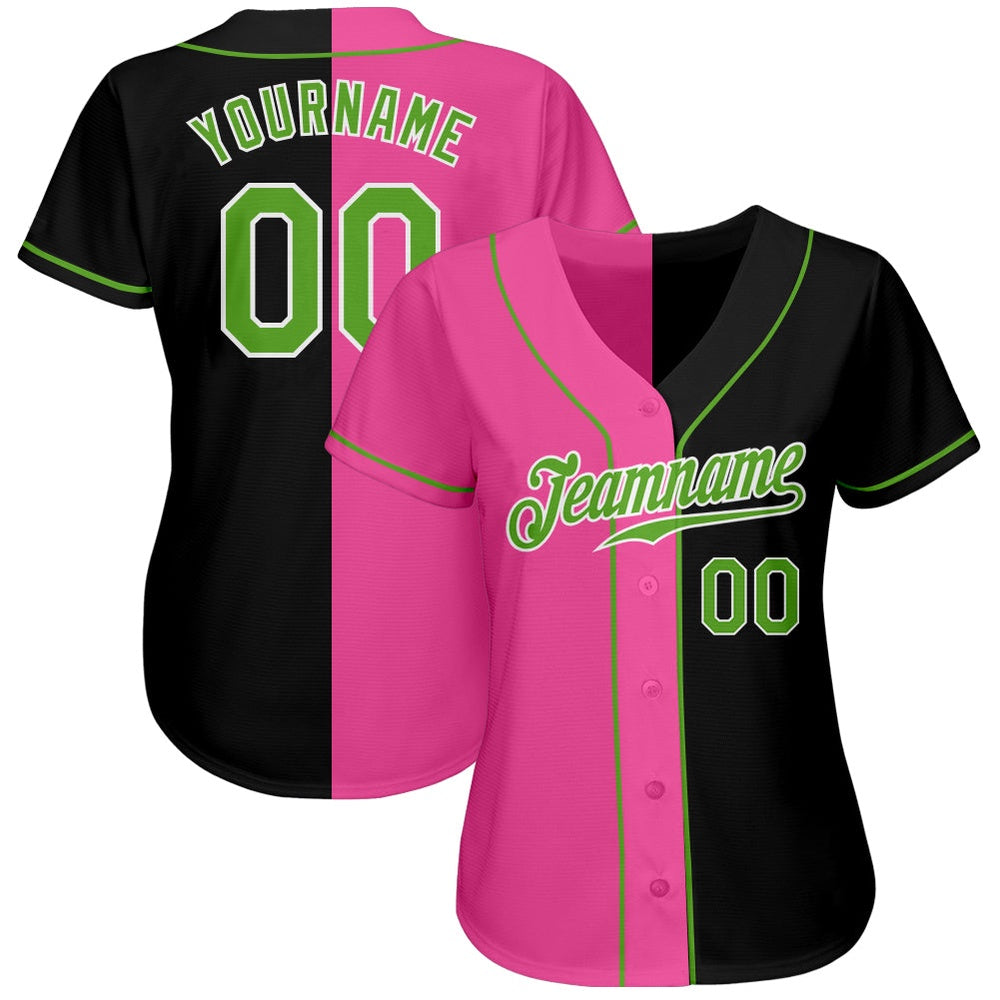 USA Baseball Jersey, Custom Black Neon Green Pink Authentic Split Fashion Baseball Jersey, Team Jerseys Baseball