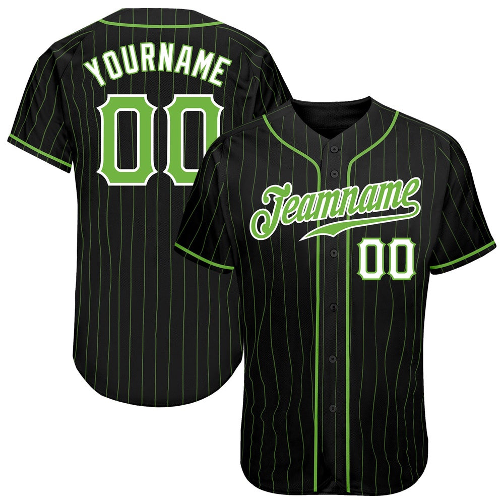 USA Baseball Jersey, Custom Black Neon Green Pinstripe Neon Green White Authentic Baseball Jersey, Team Jerseys Baseball